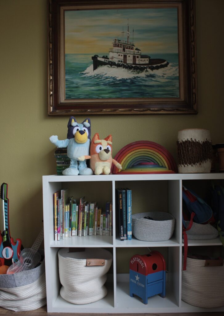 toy shelf, toy organization in living room